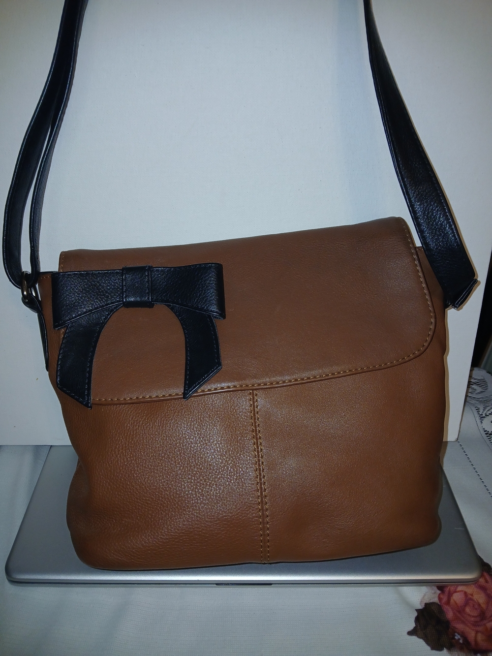 Brown Crossbody Bag with Black Bow Detail